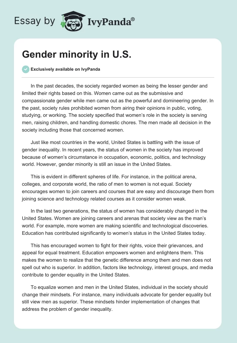 Gender minority in U.S.. Page 1