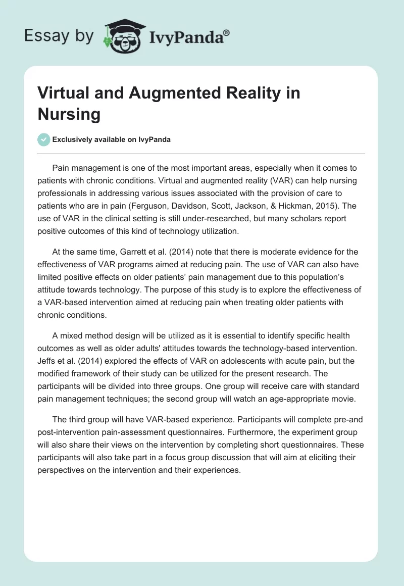 Virtual and Augmented Reality in Nursing. Page 1