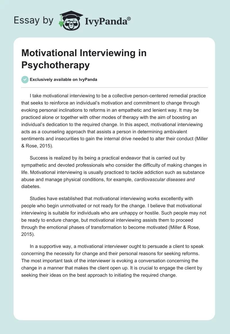Motivational Interviewing in Psychotherapy. Page 1