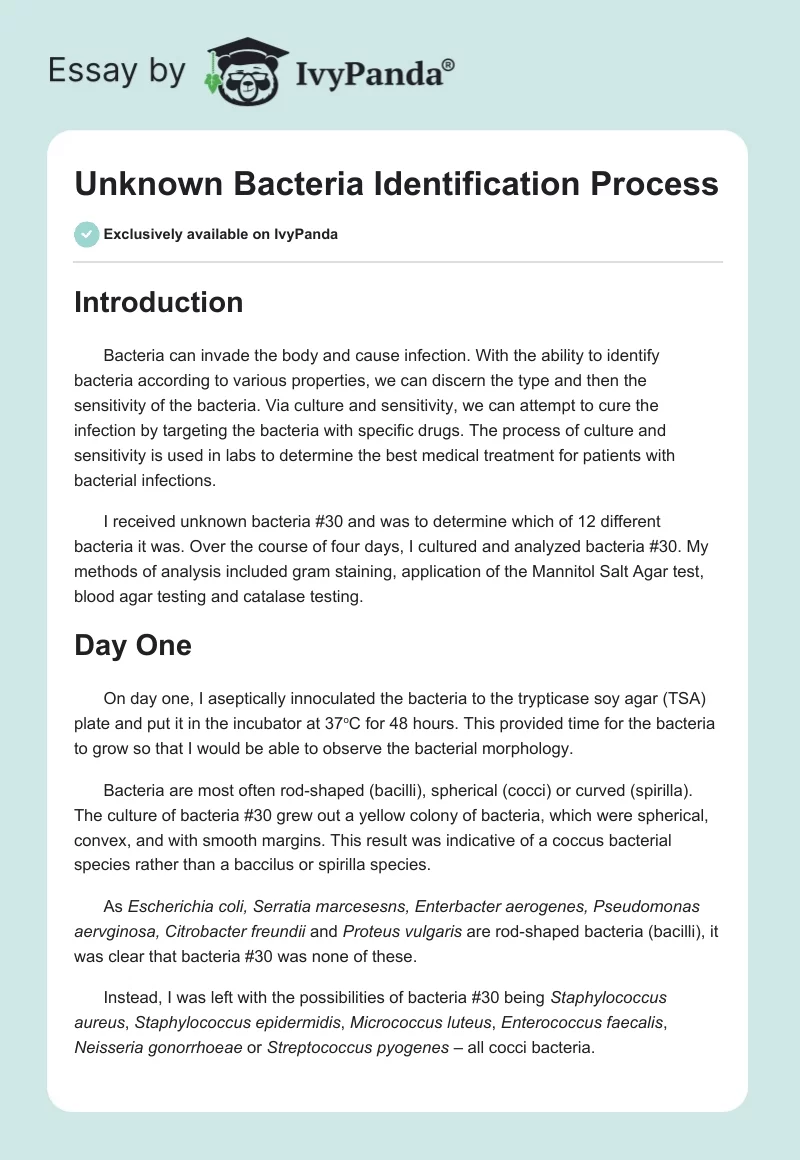 Unknown Bacteria Identification Process. Page 1