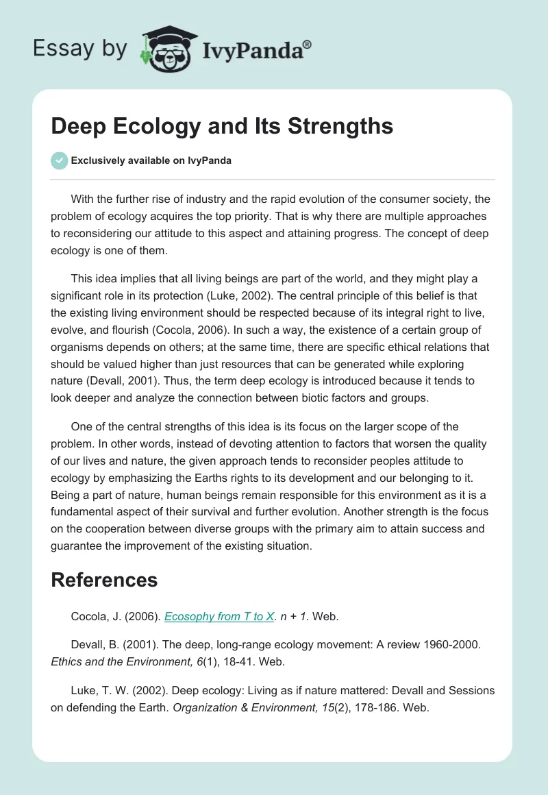 Deep Ecology and Its Strengths. Page 1
