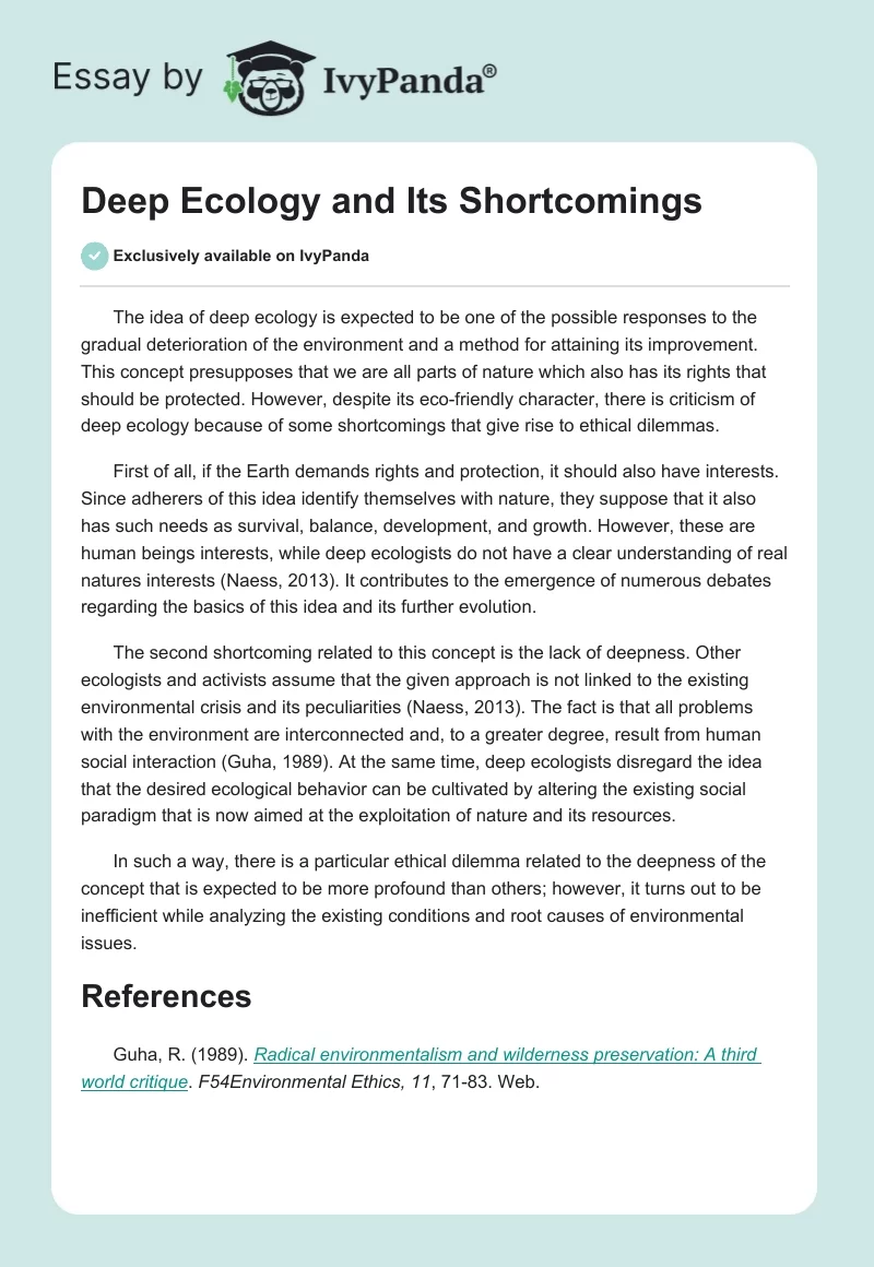 Deep Ecology and Its Shortcomings. Page 1