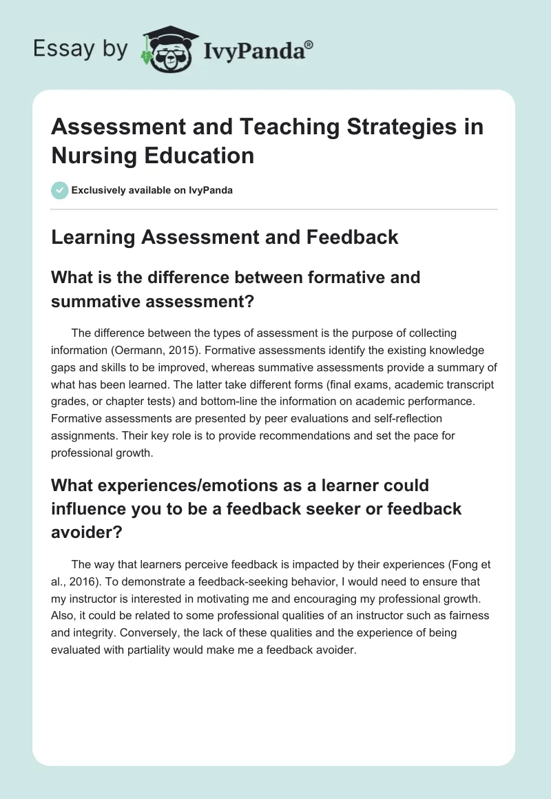Assessment and Teaching Strategies in Nursing Education. Page 1