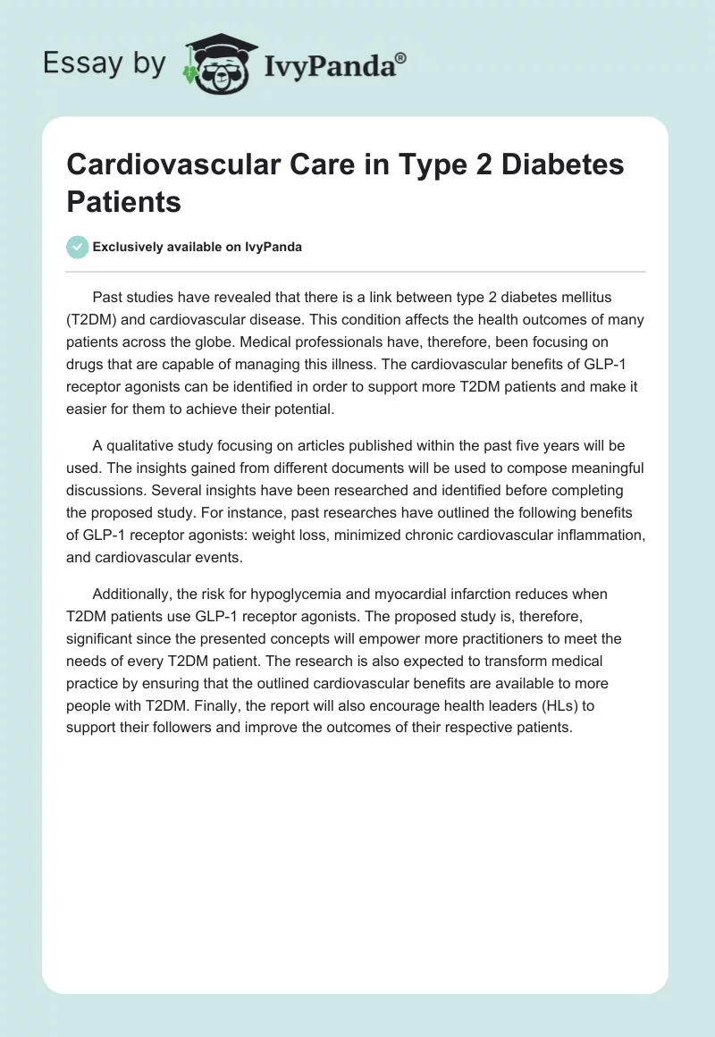 Cardiovascular Care in Type 2 Diabetes Patients. Page 1