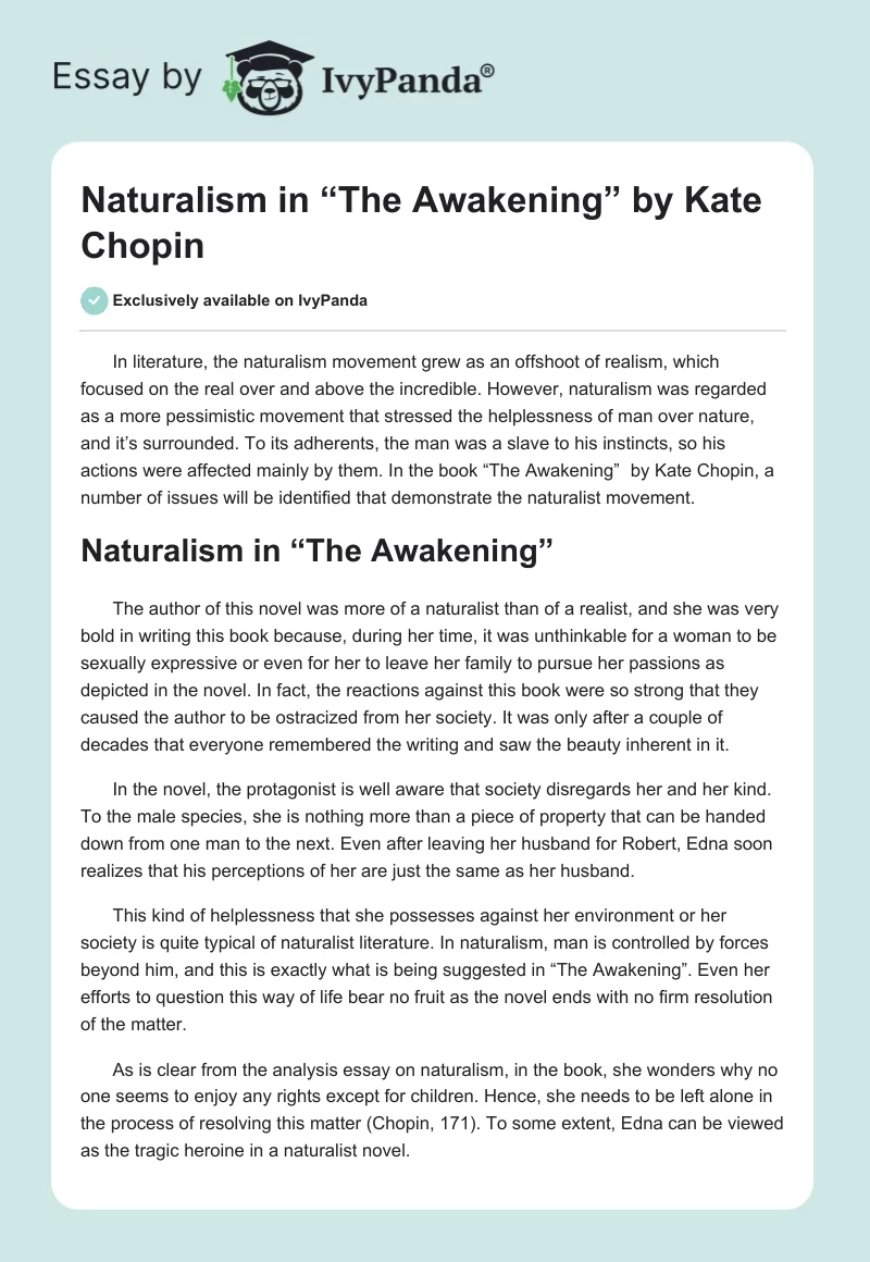 Naturalism in “The Awakening” by Kate Chopin. Page 1