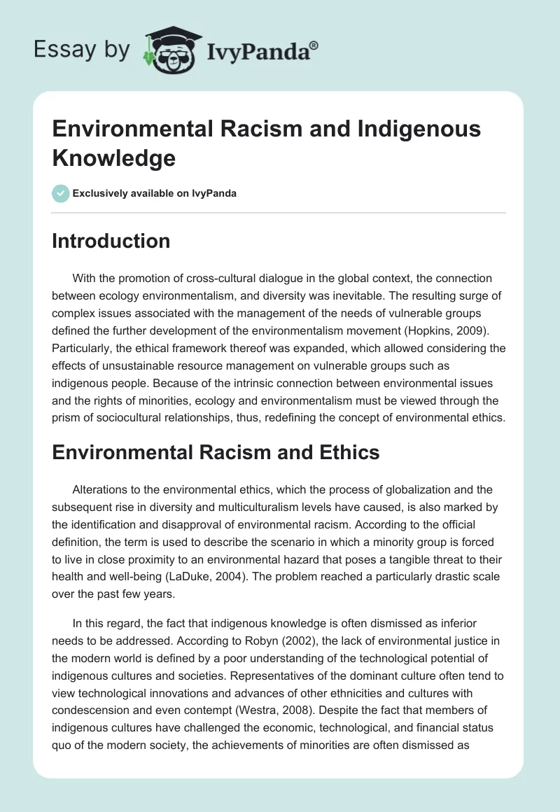 Environmental Racism and Indigenous Knowledge. Page 1