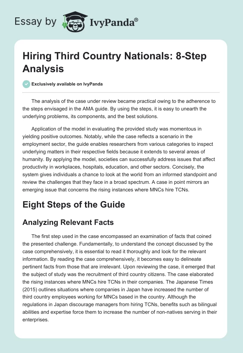 Hiring Third Country Nationals: 8-Step Analysis. Page 1