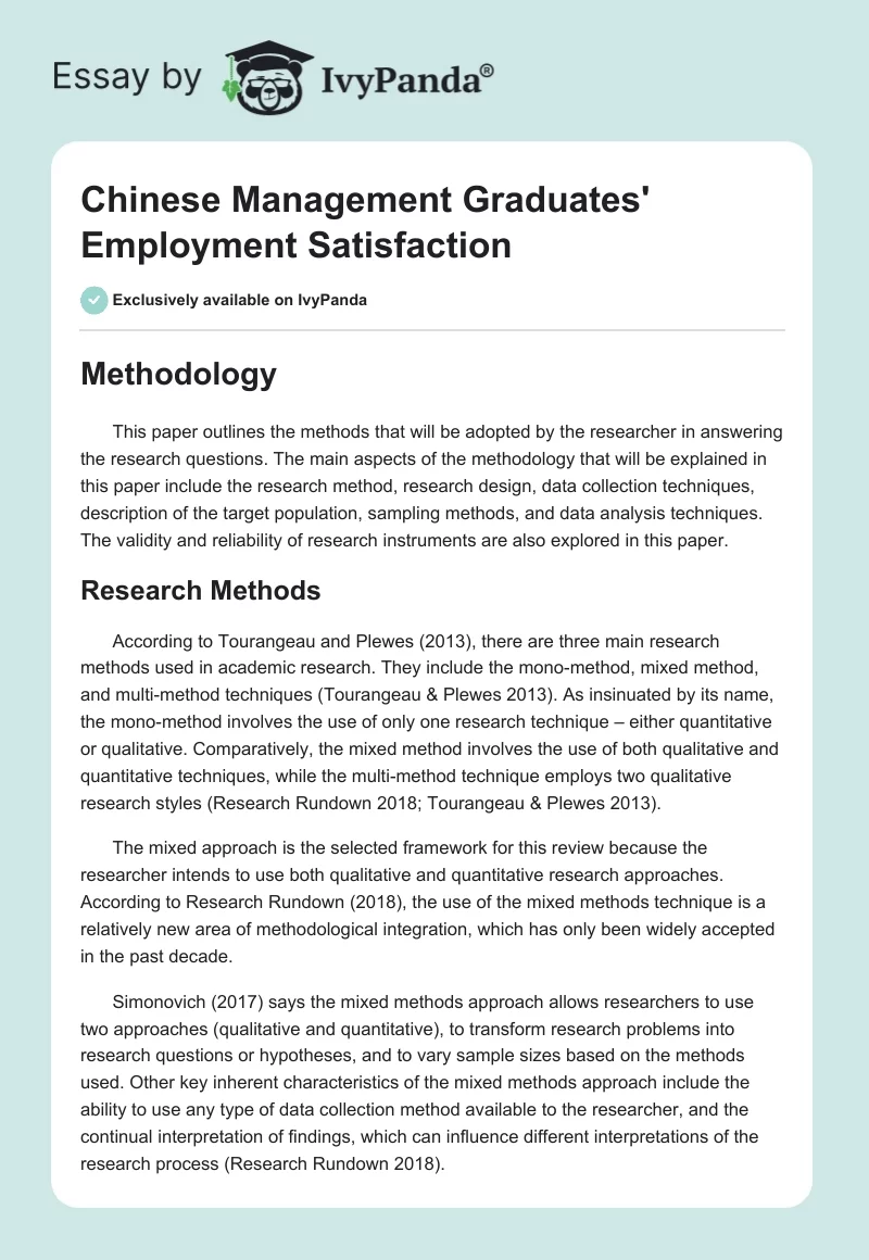 Chinese Management Graduates' Employment Satisfaction. Page 1