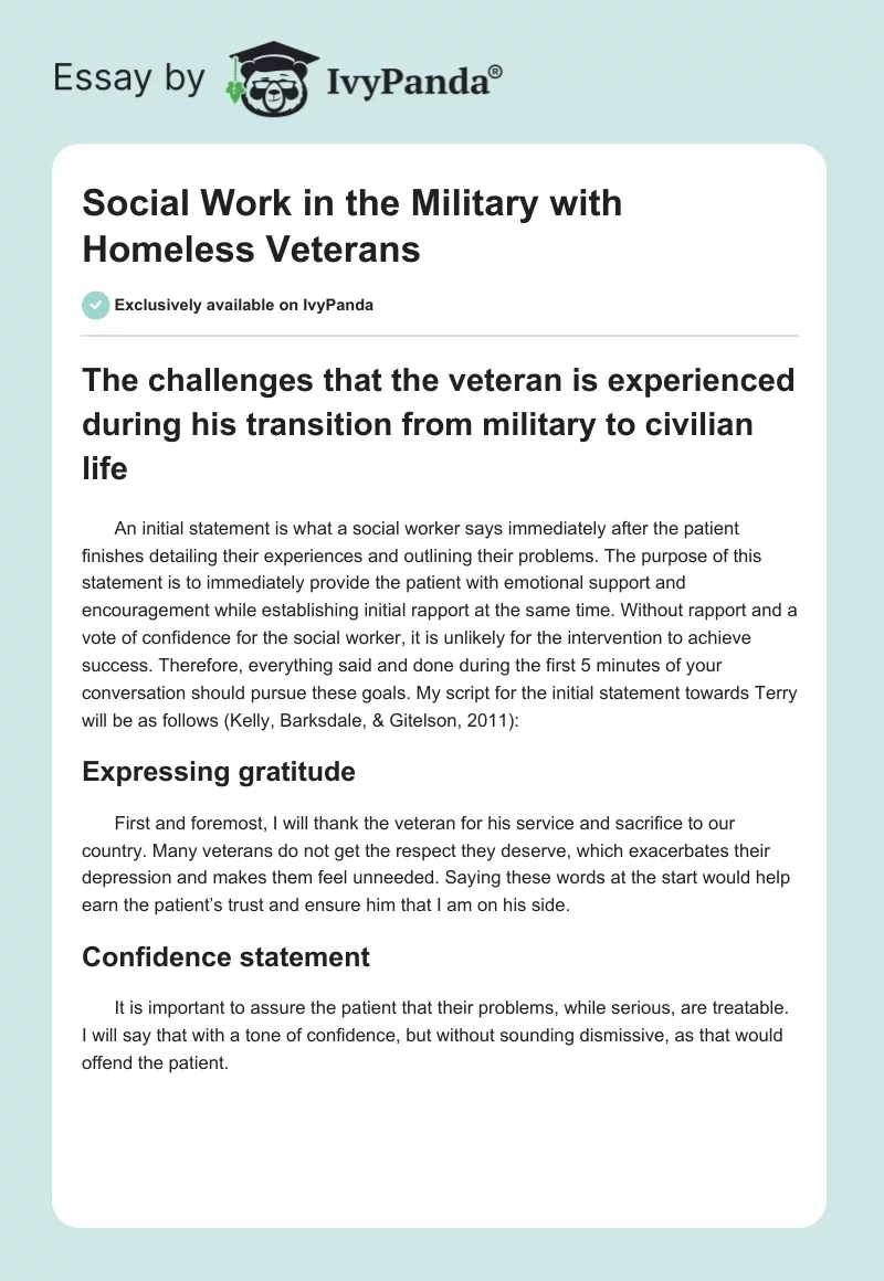 Social Work in the Military With Homeless Veterans. Page 1