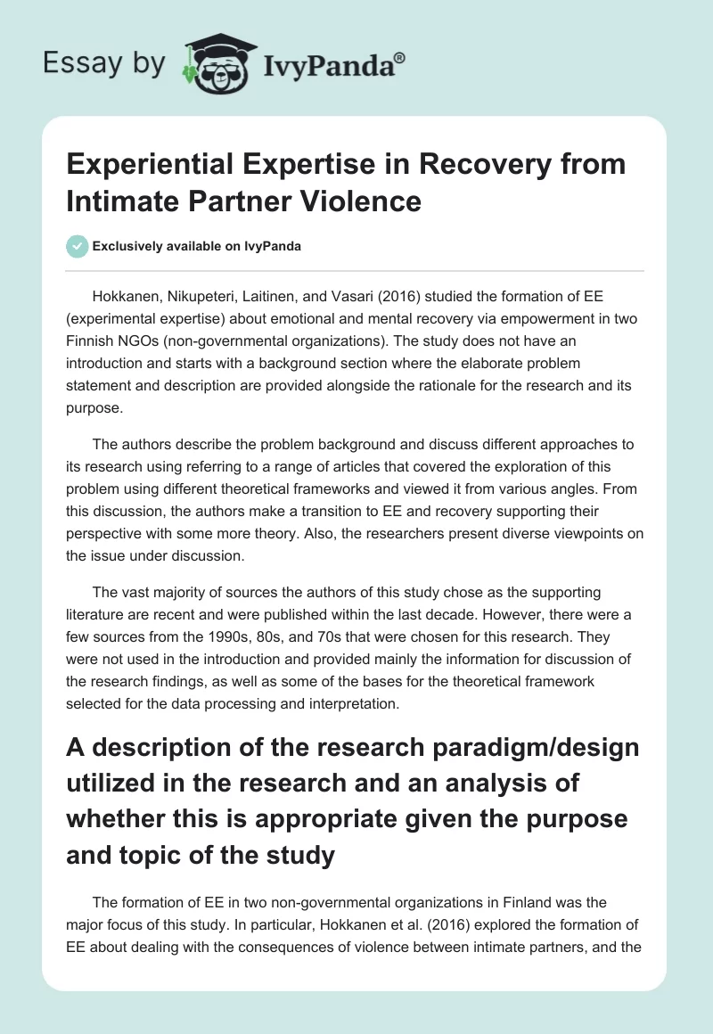 Experiential Expertise in Recovery from Intimate Partner Violence. Page 1