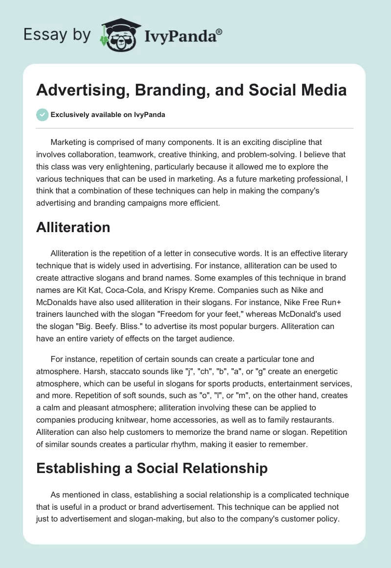 Advertising, Branding, and Social Media. Page 1