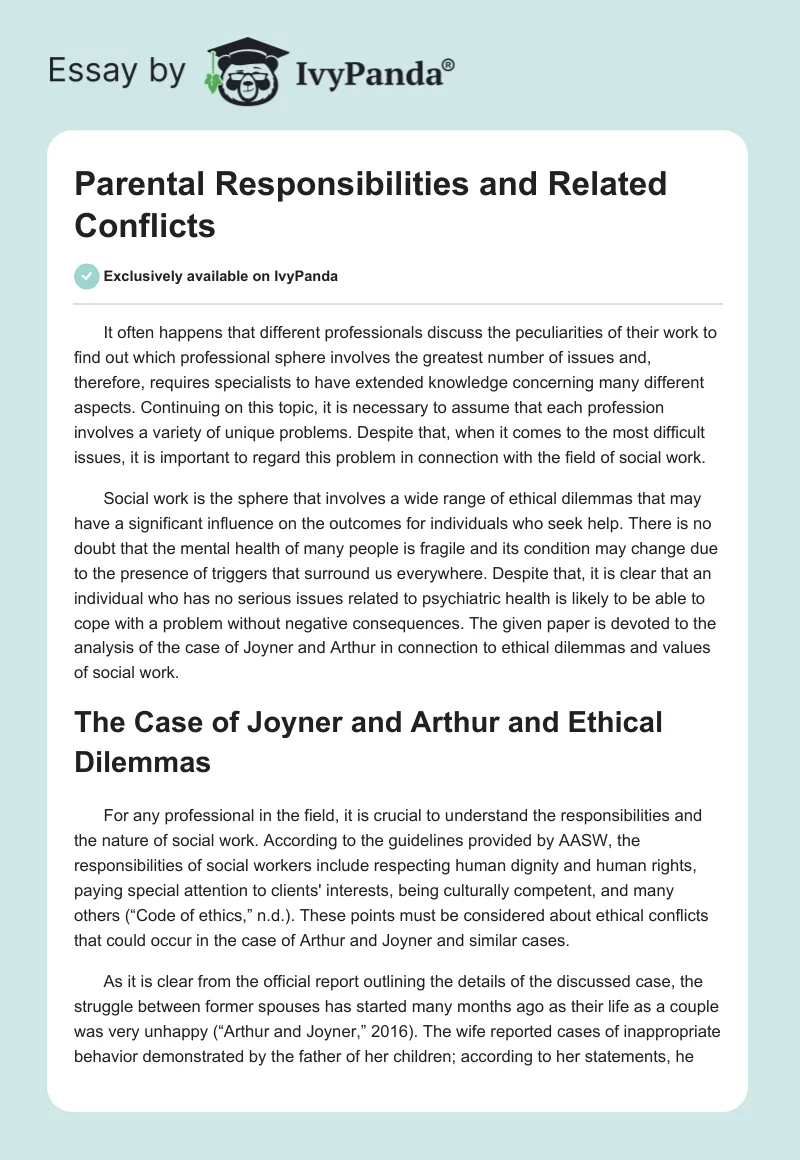Parental Responsibilities and Related Conflicts. Page 1