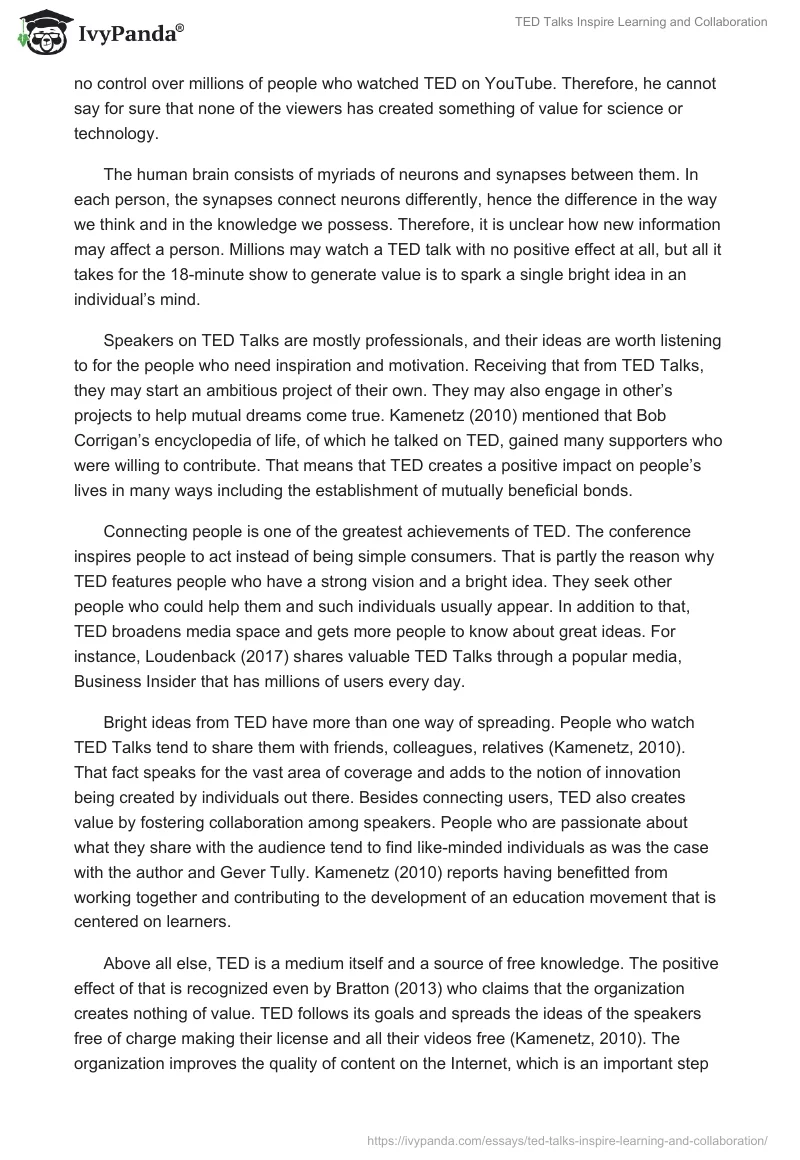 TED Talks Inspire Learning and Collaboration. Page 2