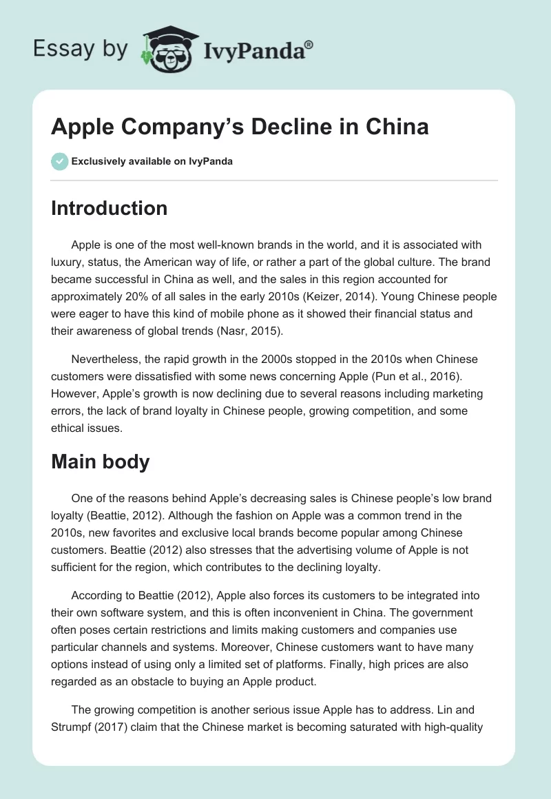 Apple Company’s Decline in China. Page 1