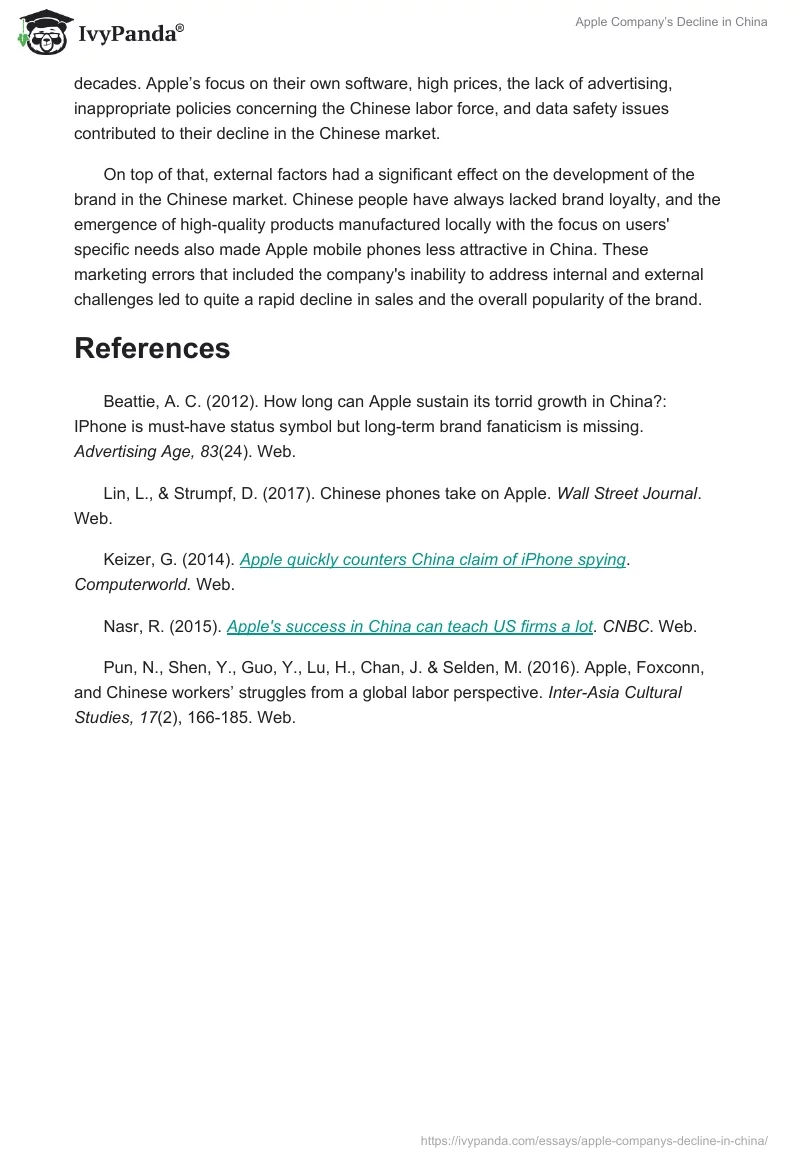 Apple Company’s Decline in China. Page 3