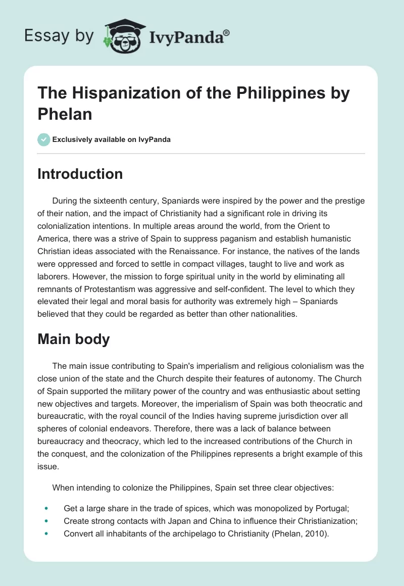 "The Hispanization of the Philippines" by Phelan. Page 1