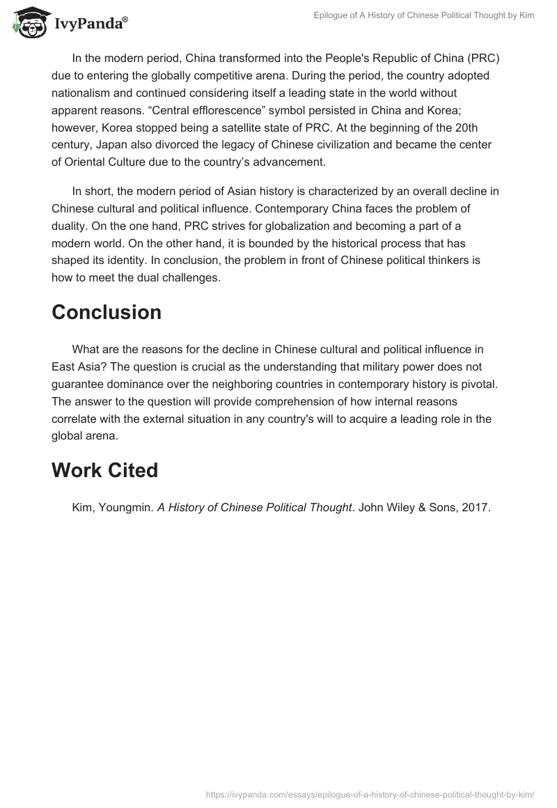 Epilogue of "A History of Chinese Political Thought" by Kim. Page 2