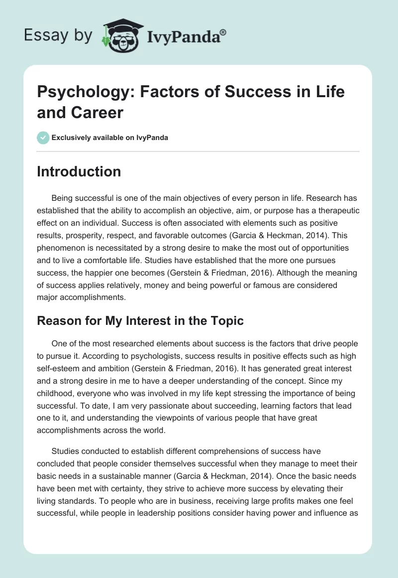 Psychology: Factors of Success in Life and Career. Page 1
