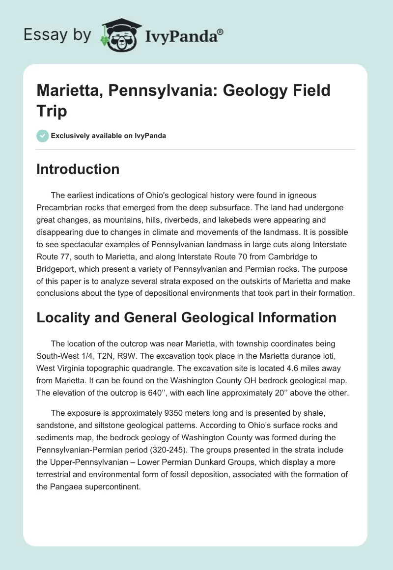 Marietta, Pennsylvania: Geology Field Trip. Page 1