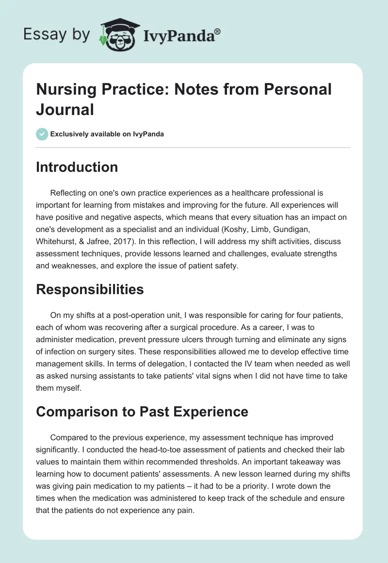 Nursing Practice: Notes from Personal Journal. Page 1