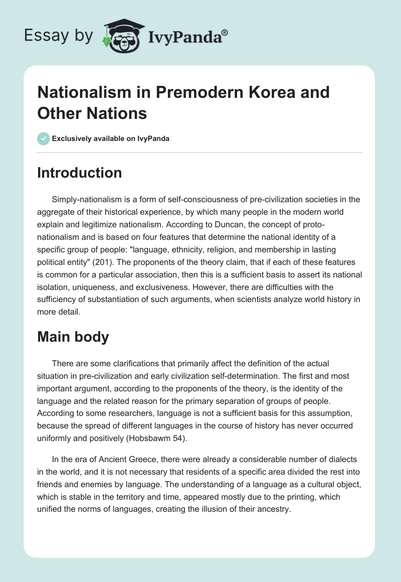 Nationalism in Premodern Korea and Other Nations. Page 1