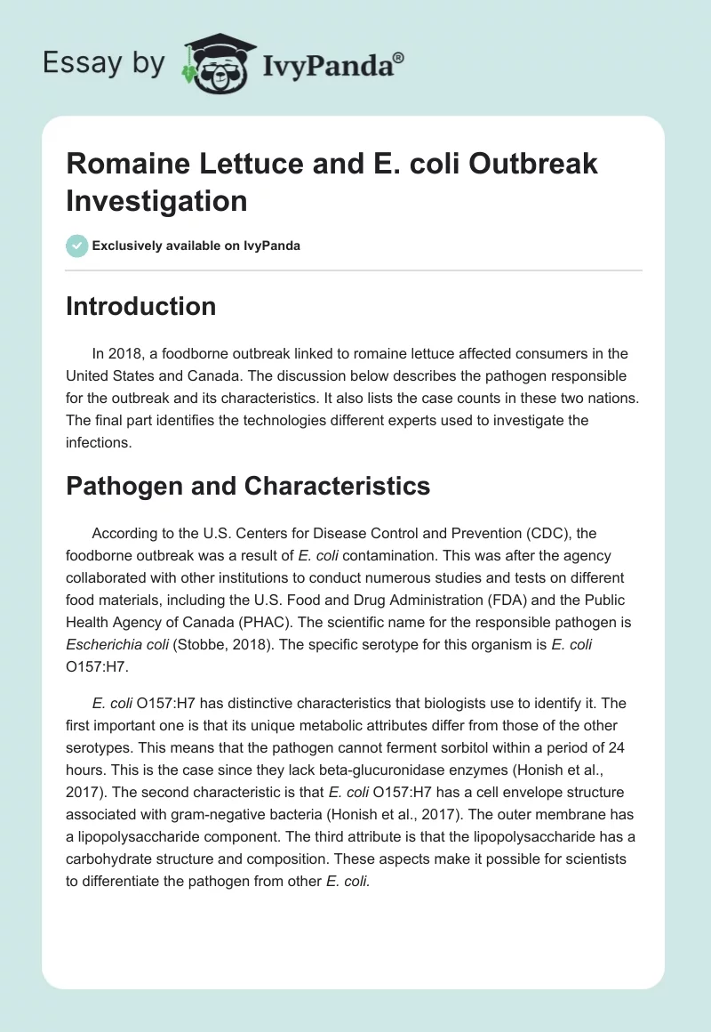 Romaine Lettuce and E. coli Outbreak Investigation. Page 1