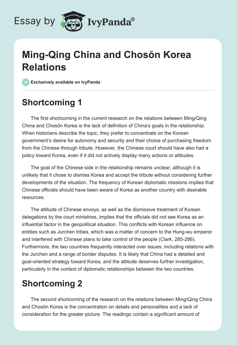 Ming-Qing China and Chosŏn Korea Relations. Page 1