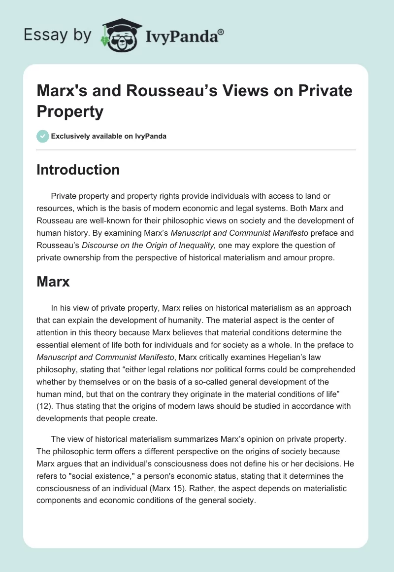 Marx's and Rousseau’s Views on Private Property. Page 1
