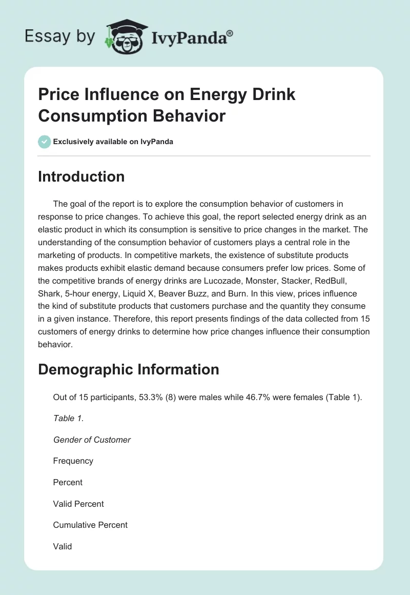 Price Influence on Energy Drink Consumption Behavior. Page 1