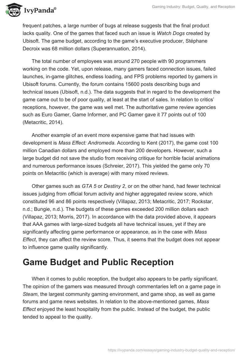 Gaming Industry: Budget, Quality, and Reception. Page 2