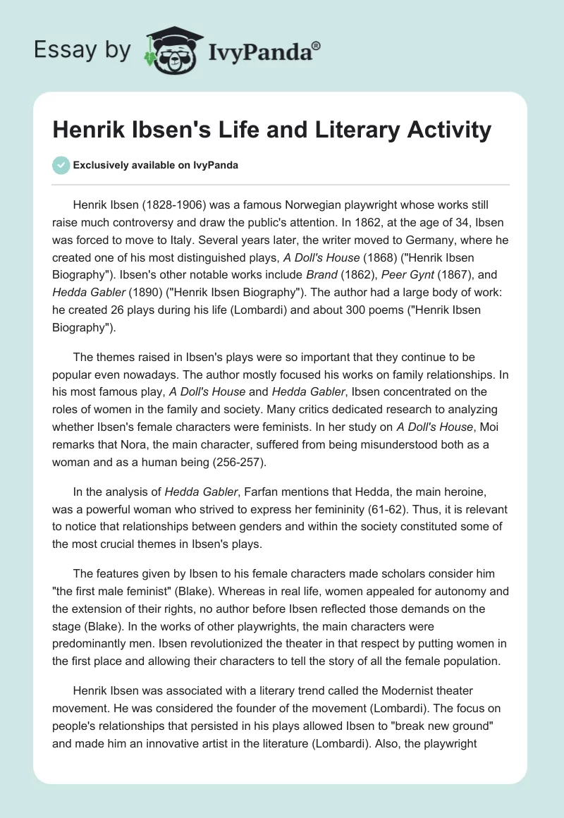 Henrik Ibsen's Life and Literary Activity. Page 1