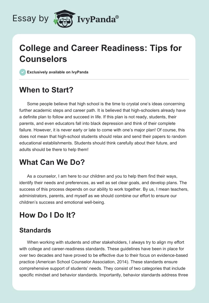 College and Career Readiness: Tips for Counselors. Page 1