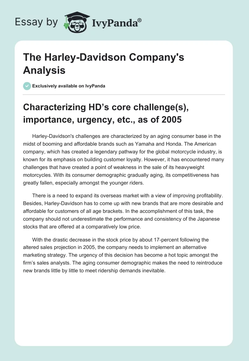 The Harley-Davidson Company's Analysis. Page 1