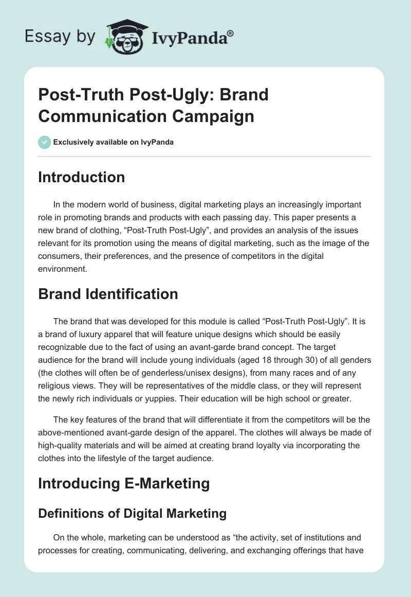 Post-Truth Post-Ugly: Brand Communication Campaign. Page 1
