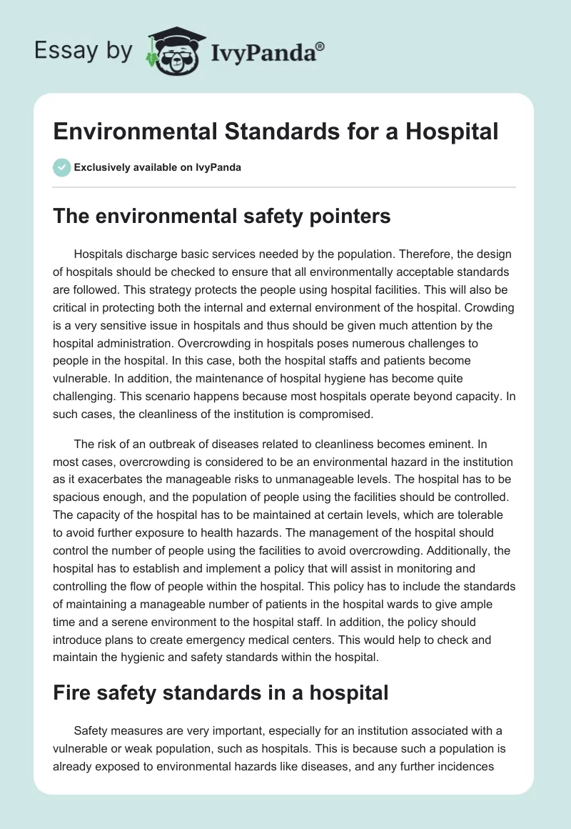 Environmental Standards for a Hospital. Page 1