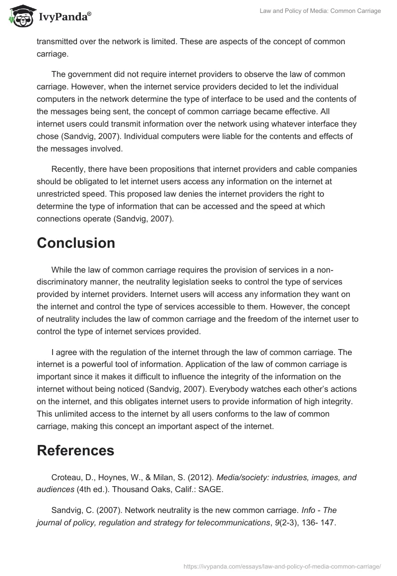 Law and Policy of Media: Common Carriage. Page 2