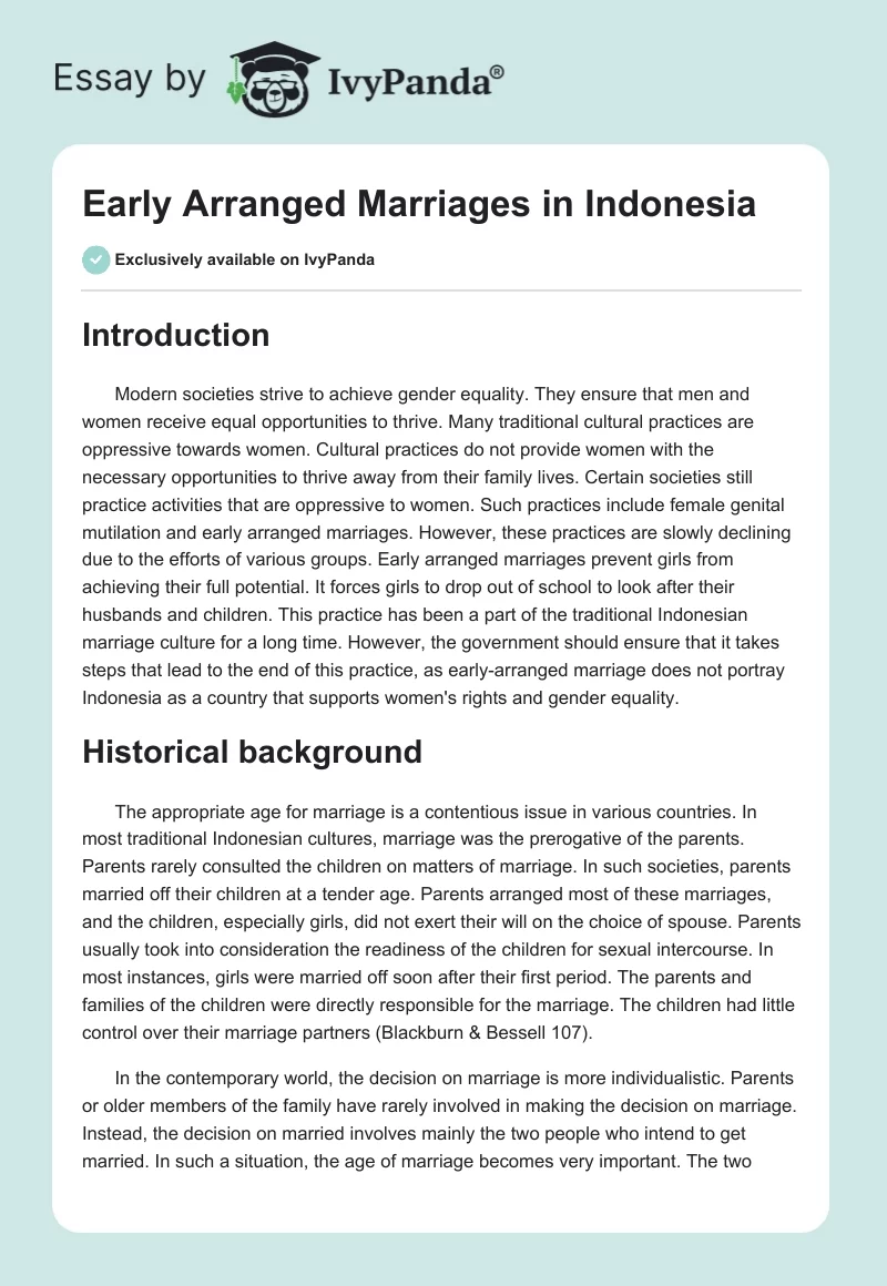 Early Arranged Marriages in Indonesia. Page 1