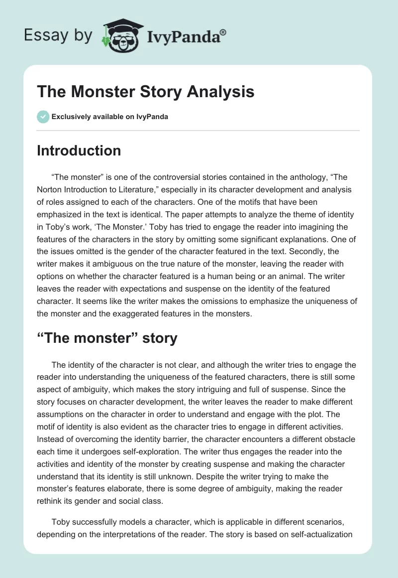 "The Monster" Story Analysis. Page 1