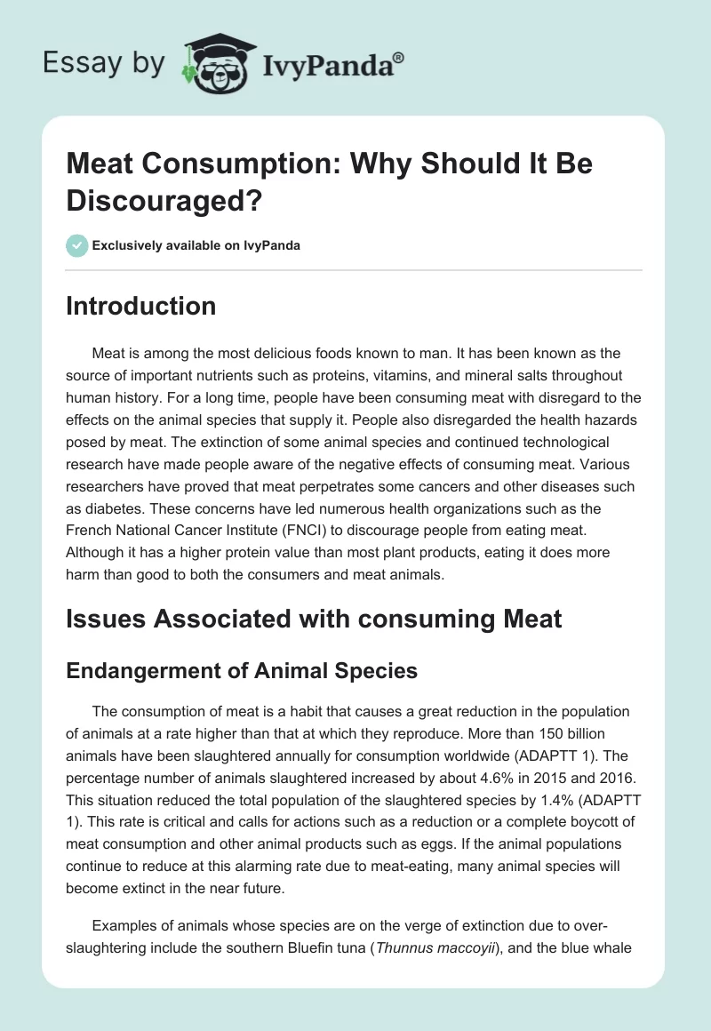 Meat Consumption: Why Should It Be Discouraged?. Page 1