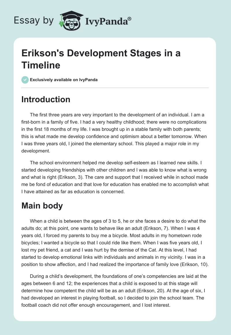 Erikson's Development Stages in a Timeline. Page 1