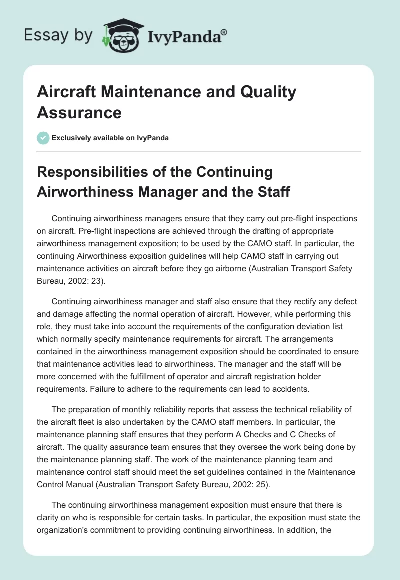 Aircraft Maintenance and Quality Assurance. Page 1