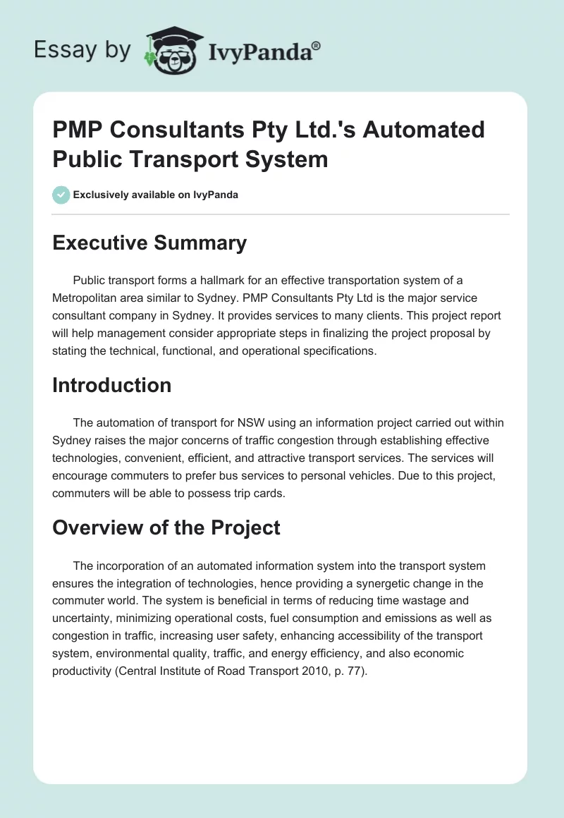 PMP Consultants Pty Ltd.'s Automated Public Transport System. Page 1