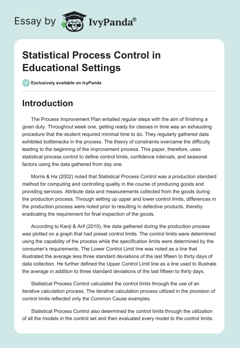 Statistical Process Control in Educational Settings. Page 1