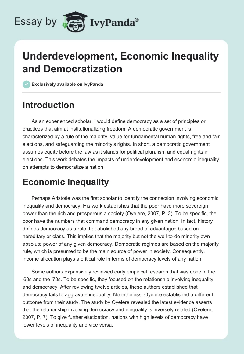 Underdevelopment, Economic Inequality and Democratization. Page 1