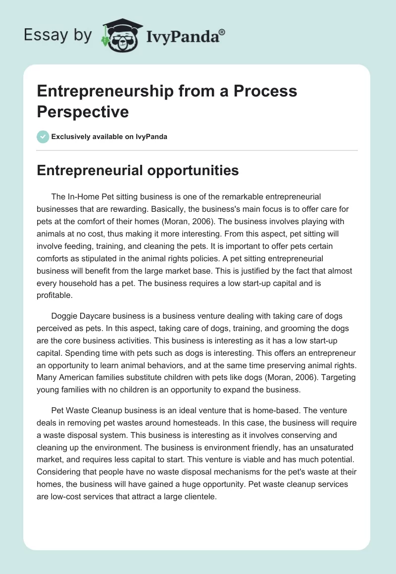 Entrepreneurship from a Process Perspective. Page 1