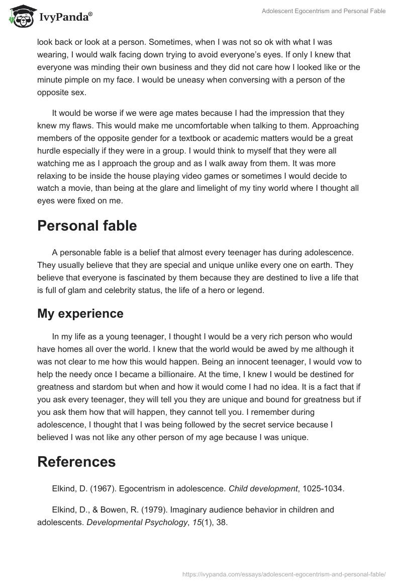 Adolescent Egocentrism and Personal Fable. Page 2