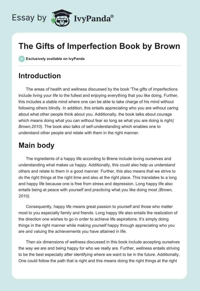 "The Gifts of Imperfection" Book by Brown. Page 1