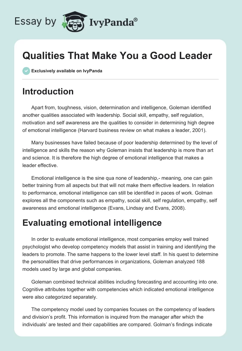Qualities That Make You a Good Leader. Page 1
