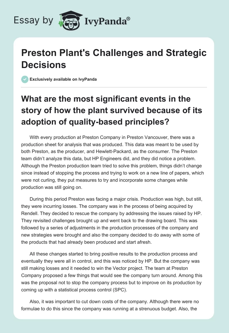Preston Plant's Challenges and Strategic Decisions. Page 1