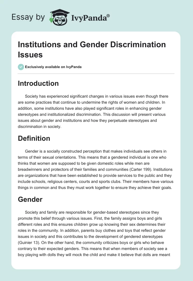 Institutions and Gender Discrimination Issues. Page 1